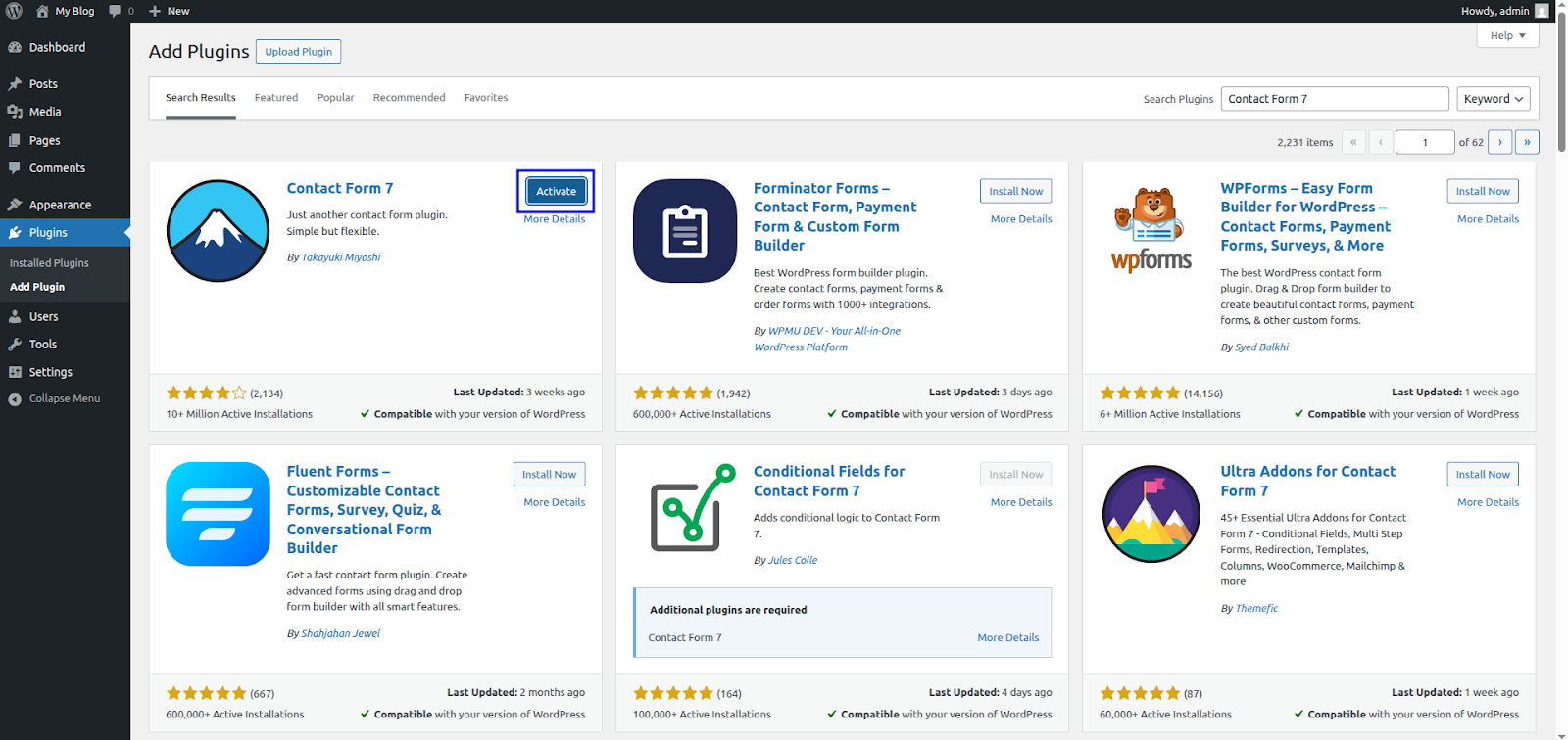 Cara Memasang Plugin Contact Form WordPress