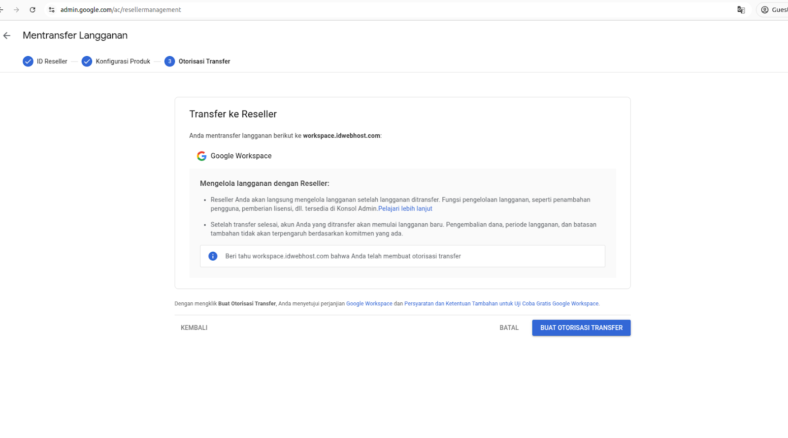 Generate Transfer Token Google Workspace
