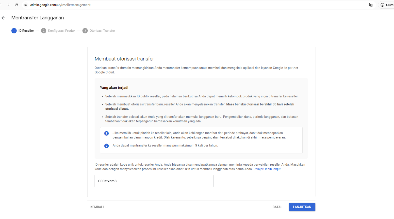 Generate Transfer Token Google Workspace