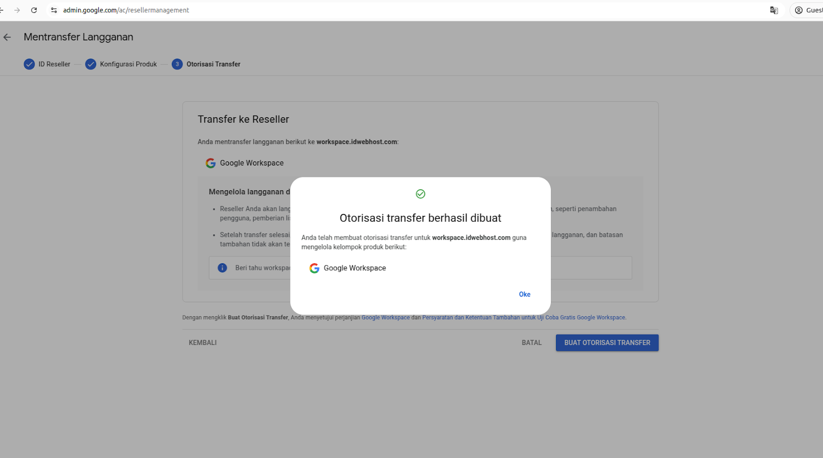 Generate Transfer Token Google Workspace