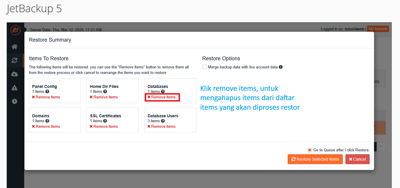 cara restore full backup JetBackup 5 di cPanel IDwebhost