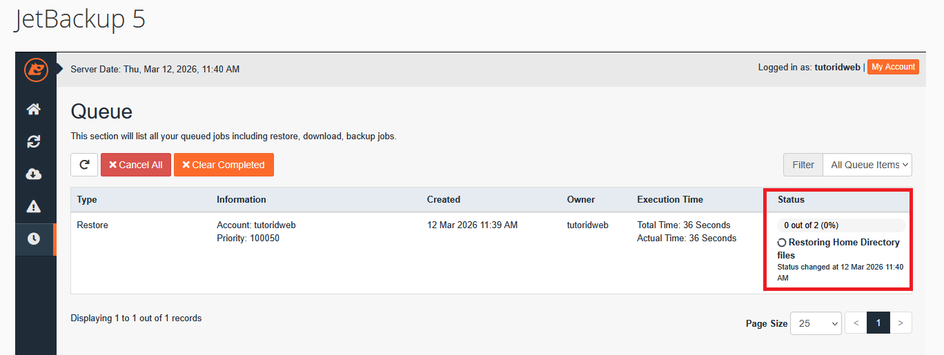 cara restore full backup JetBackup 5 di cPanel IDwebhost