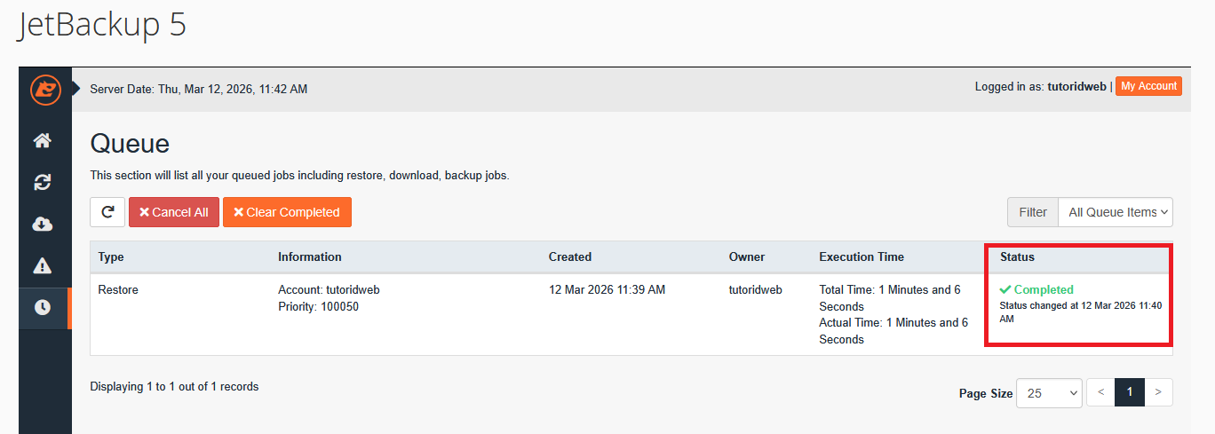 cara restore full backup JetBackup 5 di cPanel IDwebhost