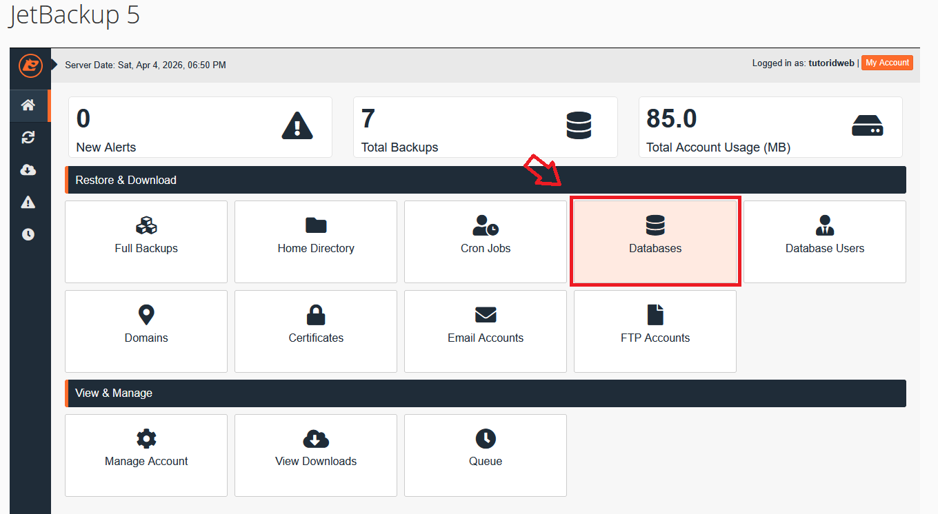 Restore Database JetBackup di cPanel