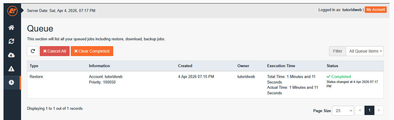 Restore Database JetBackup di cPanel