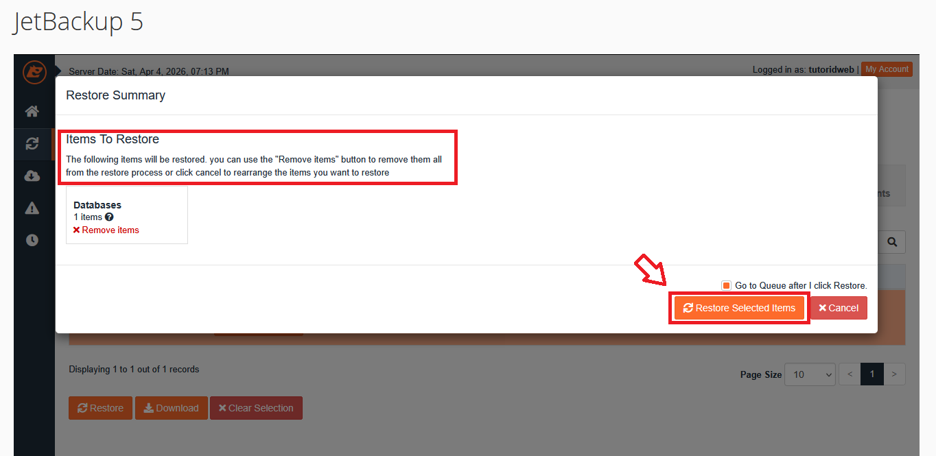Restore Database JetBackup di cPanel
