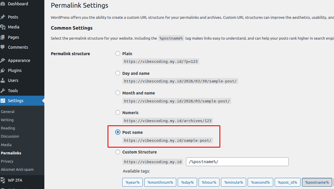 cara setup wajib WordPress Fresh Install