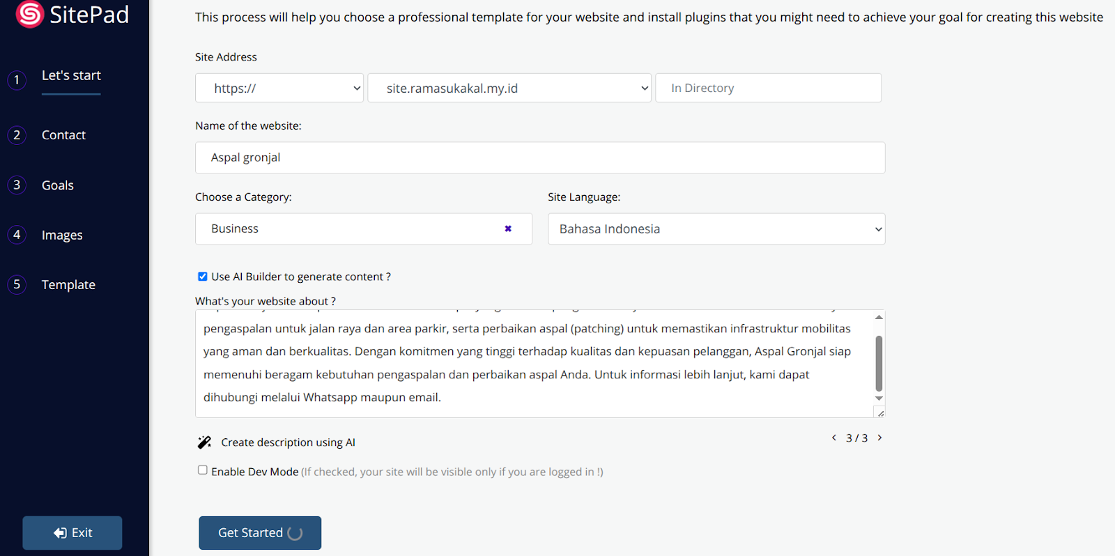 cara bikin website pakai SitePad AI Builder