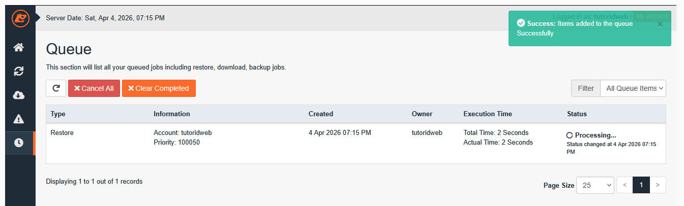 Restore Database JetBackup di cPanel