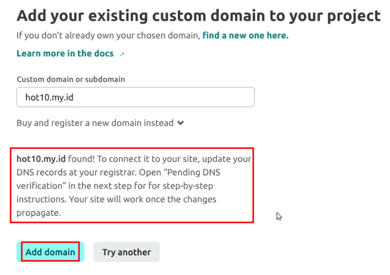 cara custom domain Netlify