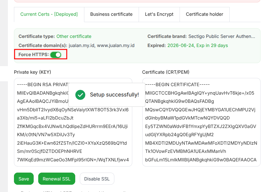 Cara Instal Custom SSL di aaPanel