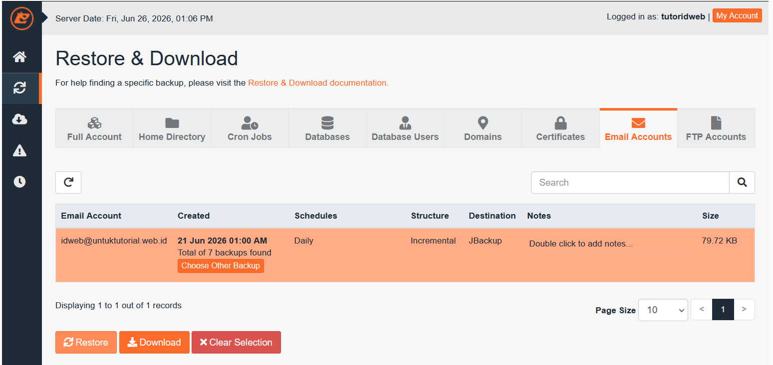 Cara Restore Email via JetBackup cPanel