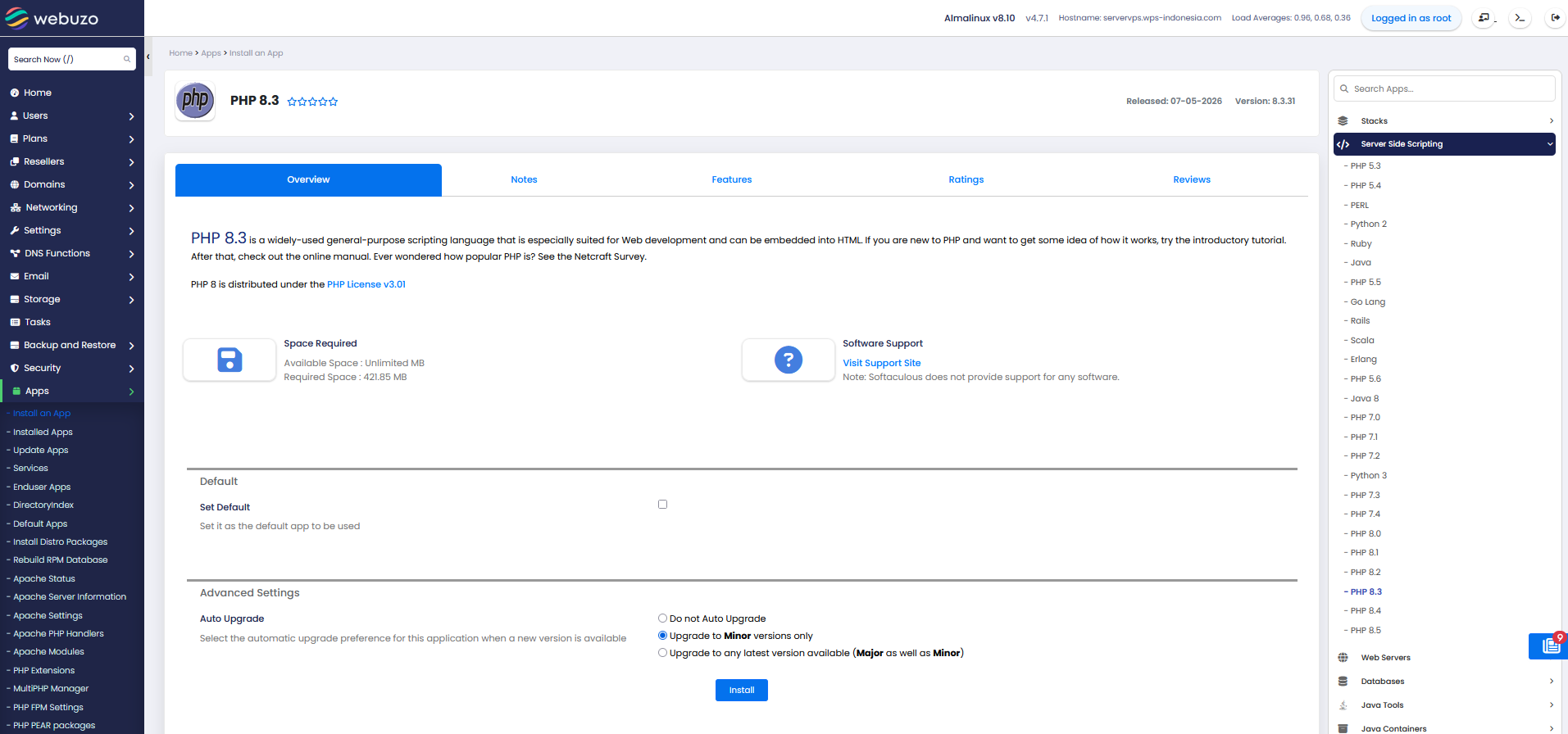 Cara Install & Ganti Versi PHP 8.3 di Webuzo