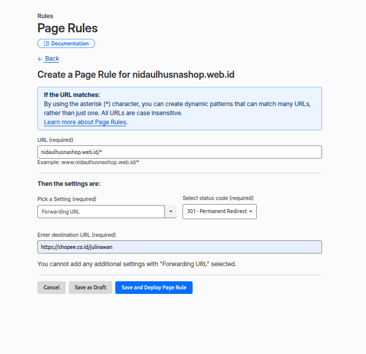 cara domain forwarding menggunakan Page Rules di Cloudflare