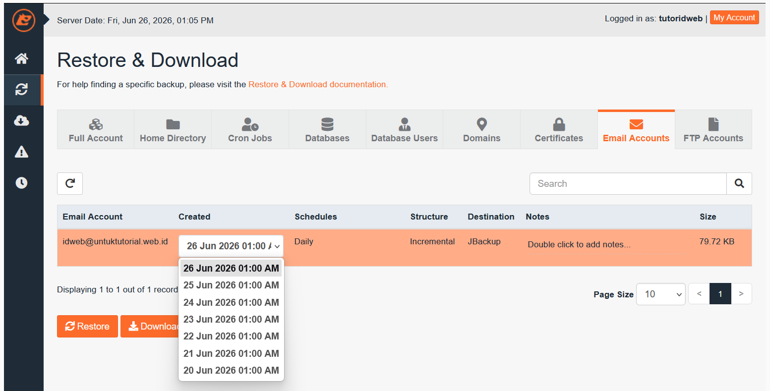 Cara Restore Email via JetBackup cPanel