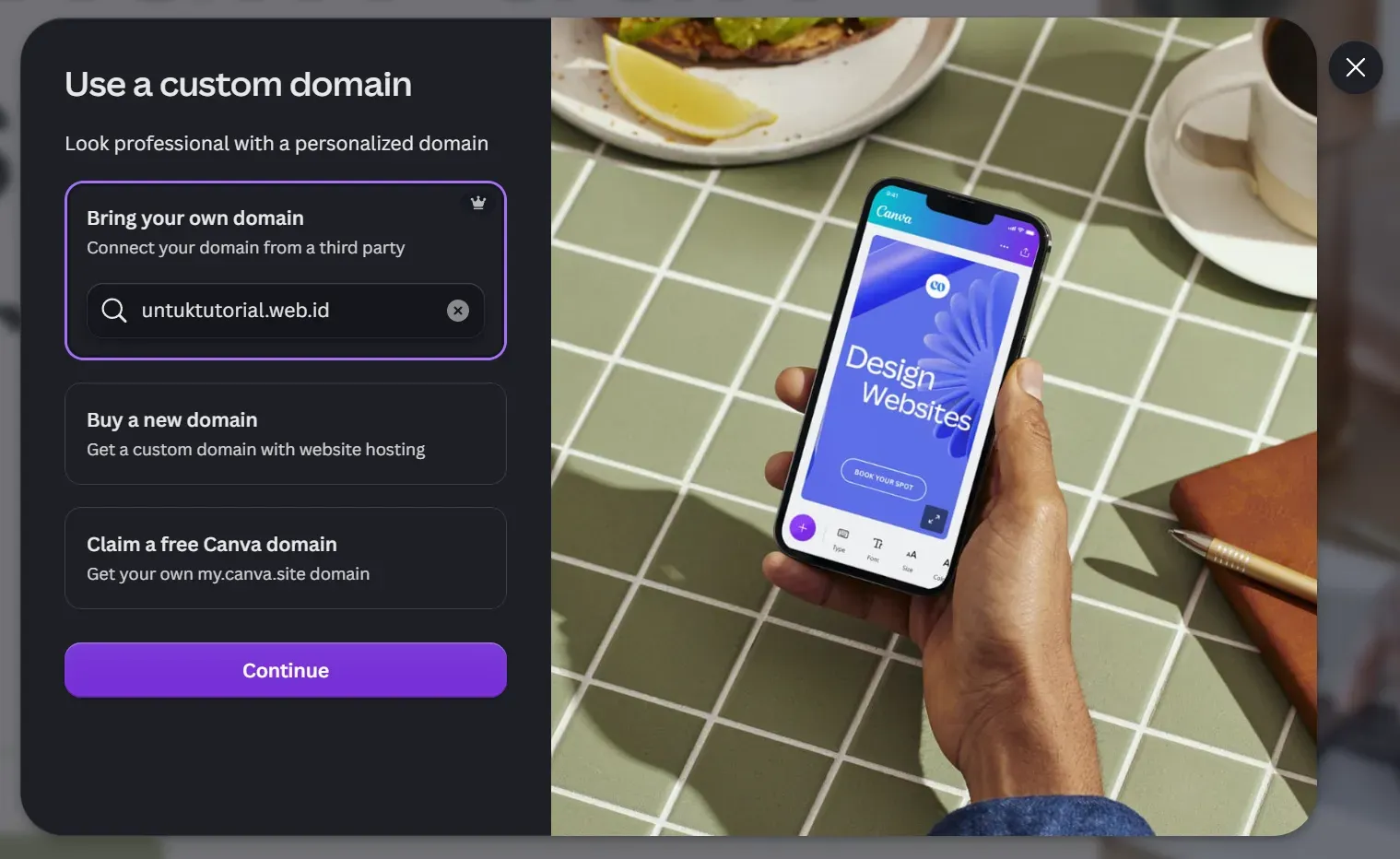 cara pasang domain kustom di website Canva