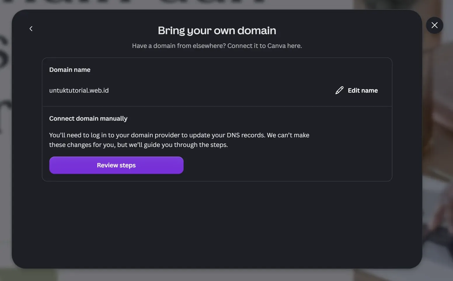 cara pasang domain kustom di website Canva
