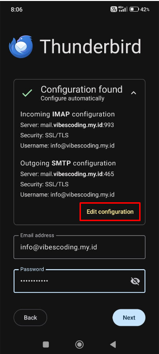 Cara Setup Email Hosting di Thunderbird Android