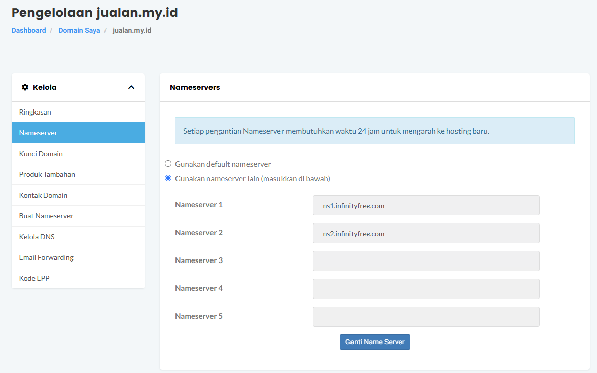 cara menambahkan parked dan addon domain di InfinityFree