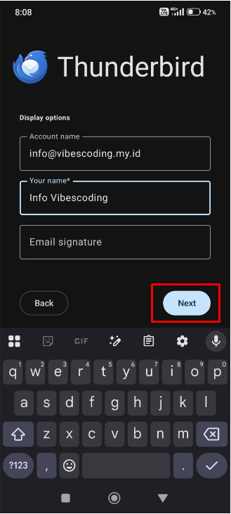 Cara Setup Email Hosting di Thunderbird Android