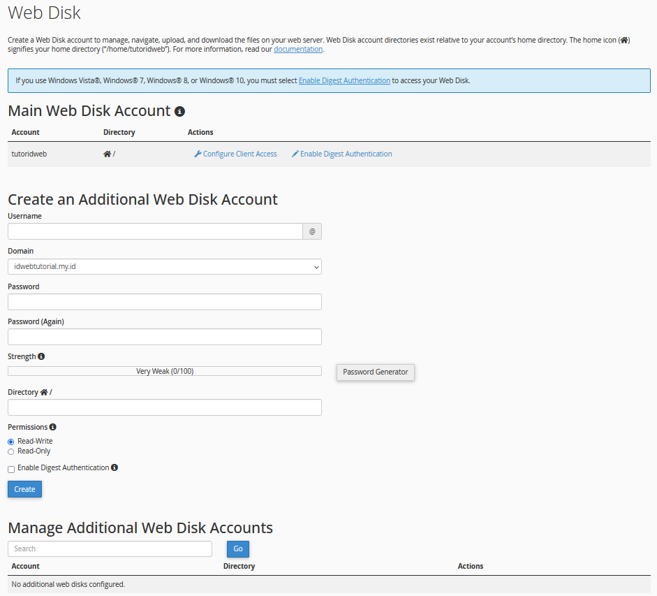 cara mulai menggunakan Web Disk cPanel