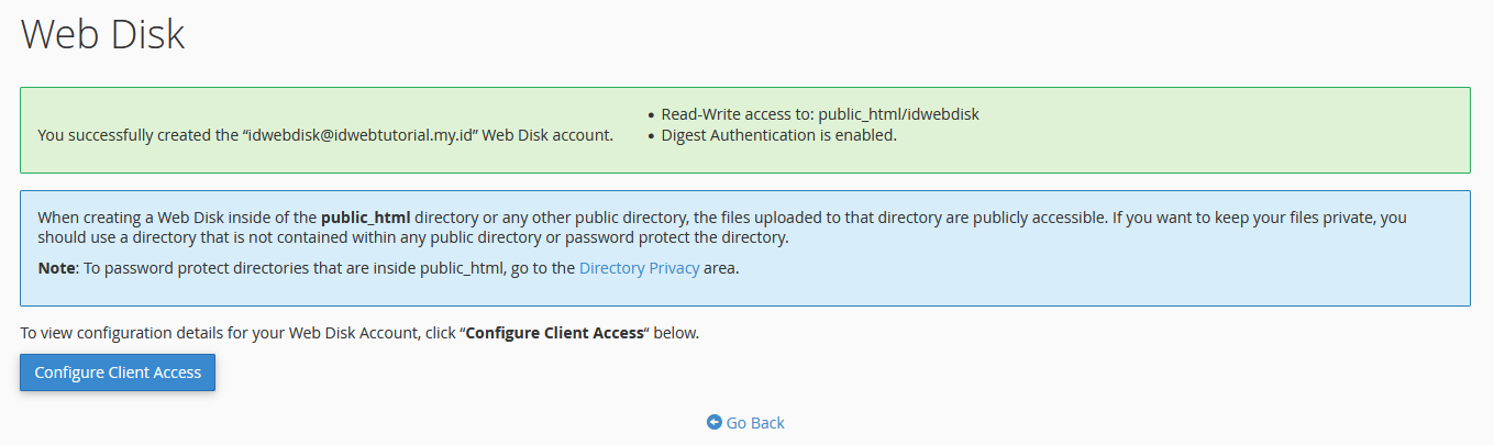 cara mulai menggunakan Web Disk cPanel