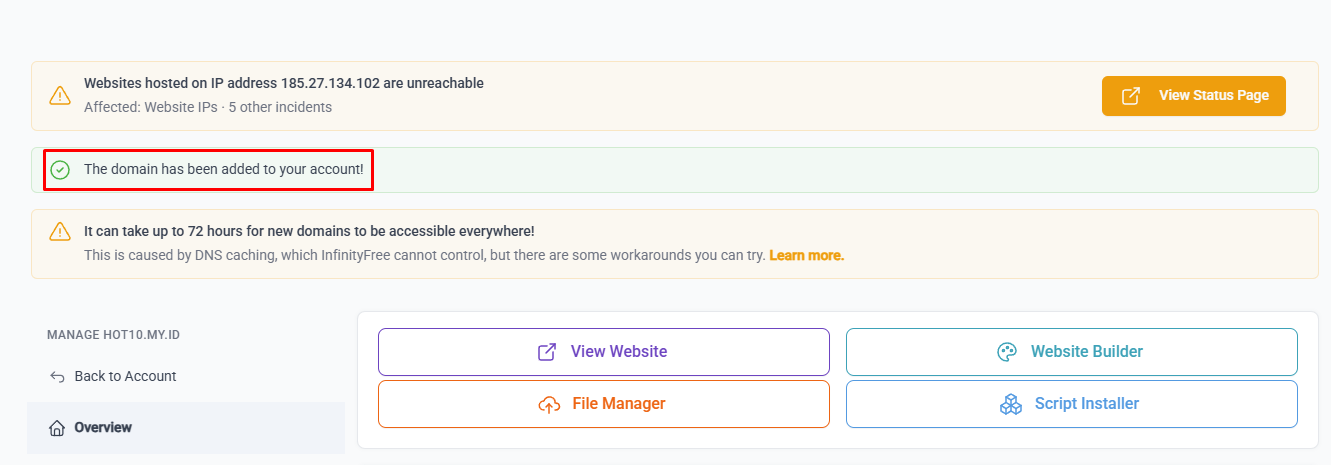 cara menambahkan parked dan addon domain di InfinityFree