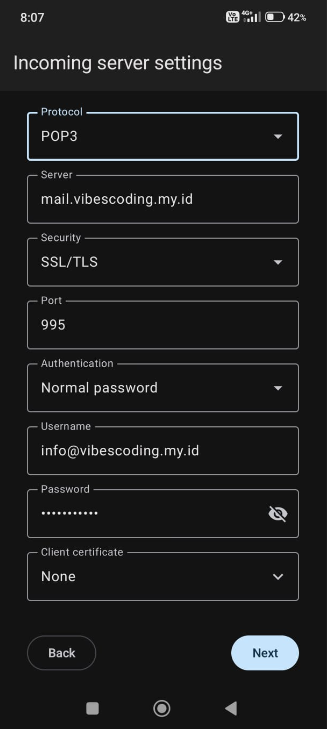 Cara Setup Email Hosting di Thunderbird Android
