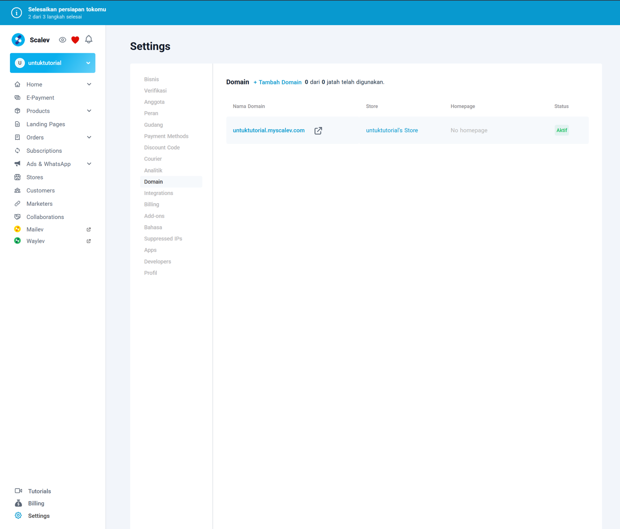 Cara Custom Domain di Scalev