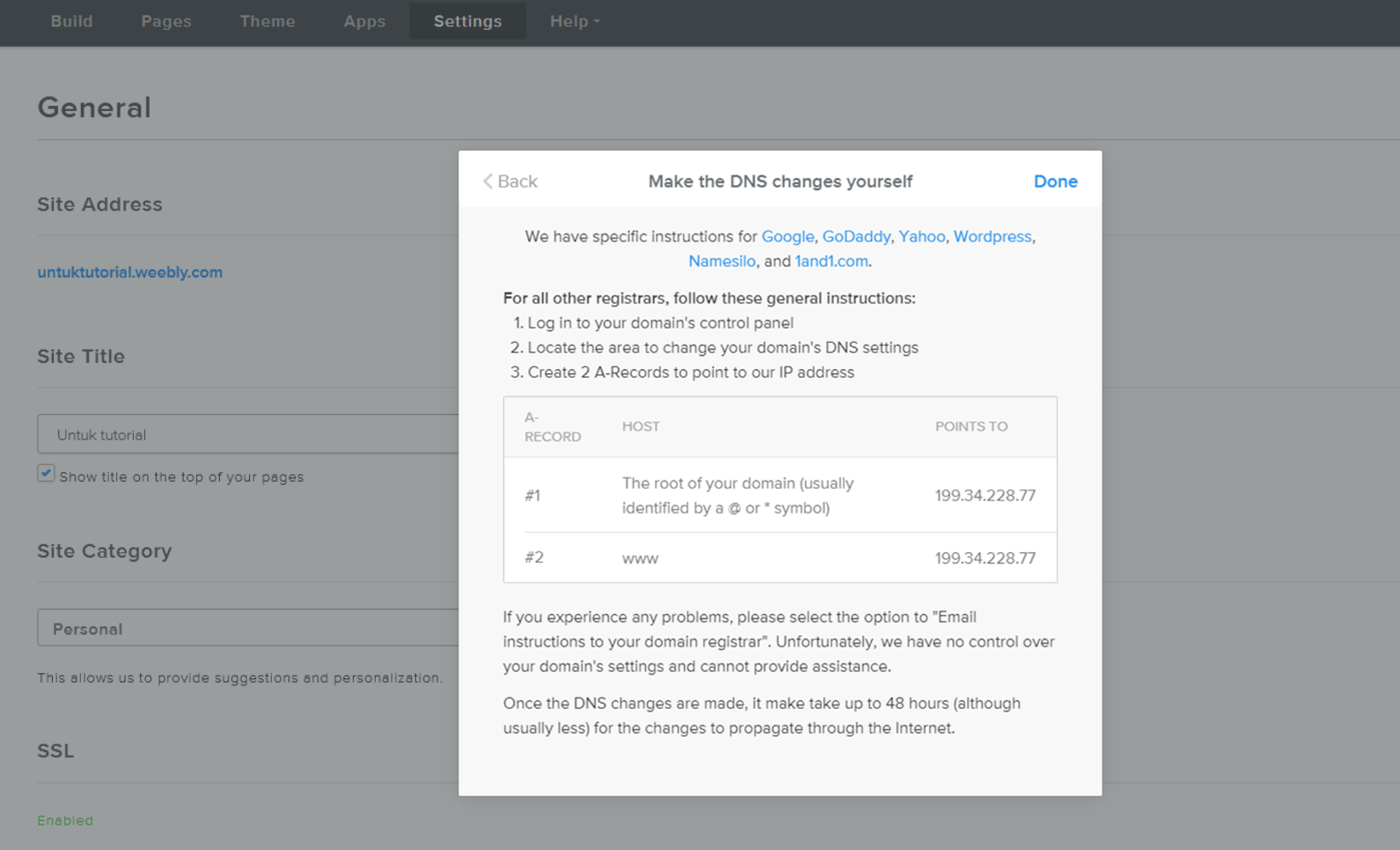 Cara Custom Domain di Weebly