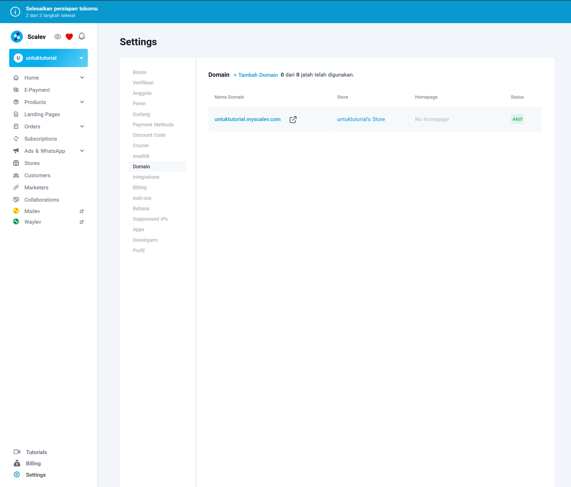 Cara Custom Domain di Scalev