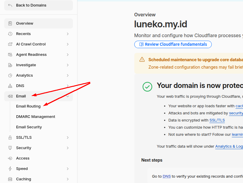 Cara Setting Email Forwarding via Cloudflare