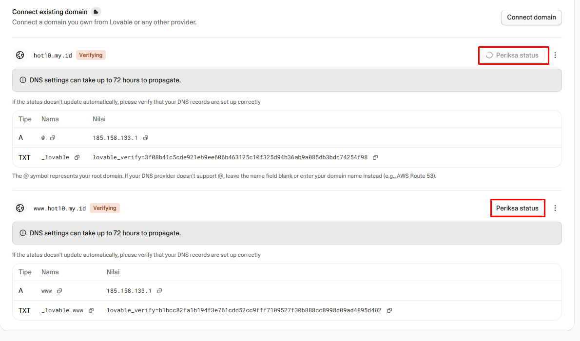 Custom Domain Lovable di IDwebhost