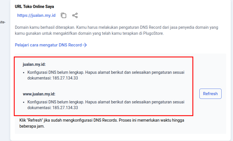 Cara custom domain Plugo di IDwebhost 