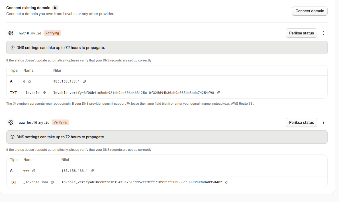 Custom Domain Lovable di IDwebhost