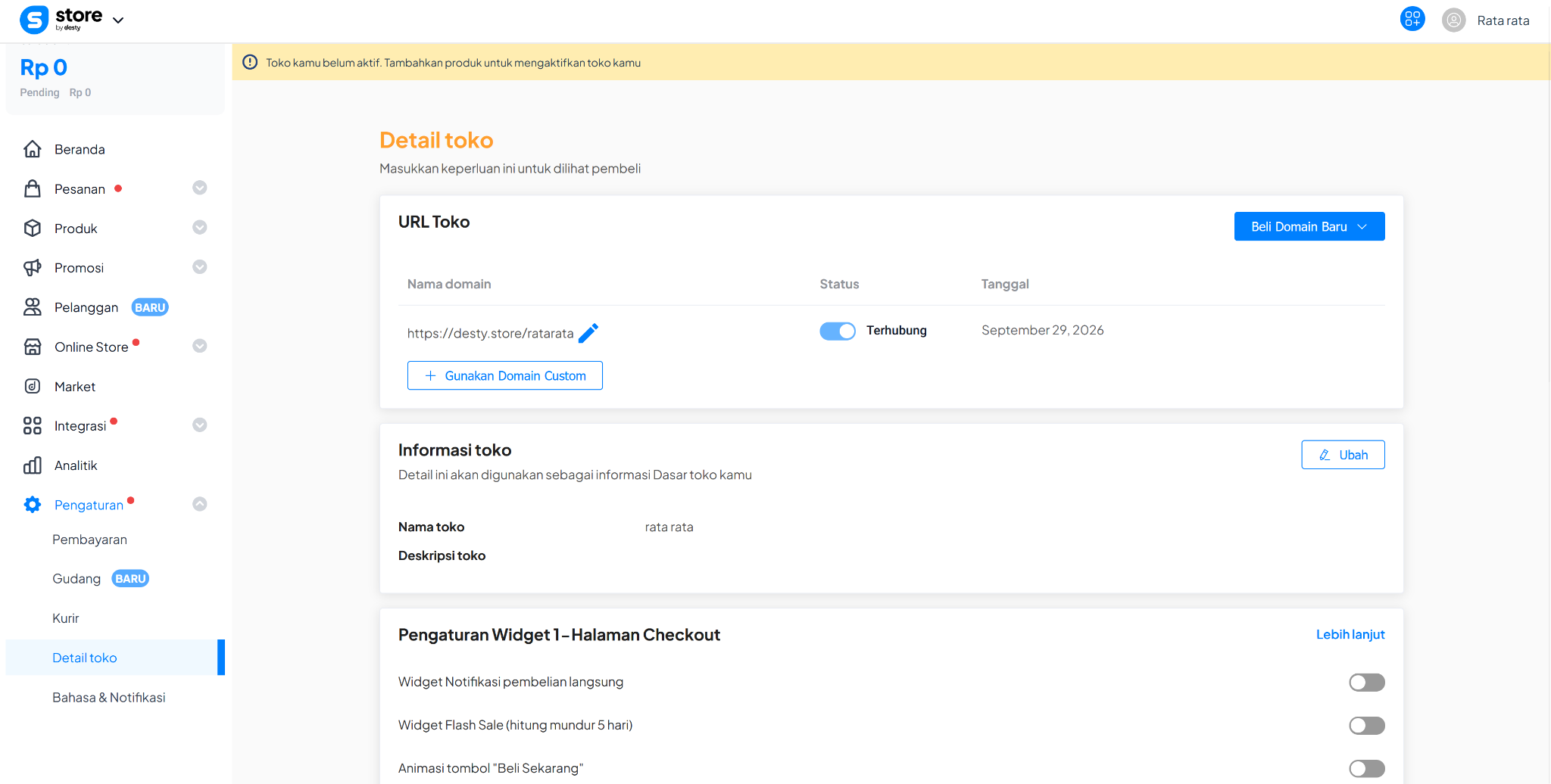 Cara Custom Domain di Desty Store